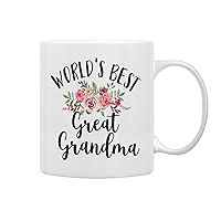 World's Best Great Grandma Floral Coffee Mugs Mug, Great Grandma Birthday Mother's Day Gifts From Great Grandkids, Best Great Grandmother Gifts Double Side Printed Ceramic Mug Cup 11 Ounce