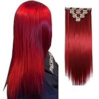 iLUU Synthetic Hair Extensions #1664 Bright Red Fashion Color Clip in Hair Pieces 100g 22