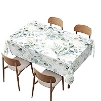 Leaf Pattern Rectangle Tablecloth,Flower Theme Table Cloth,Tabletop Cover Washable Farmhouse Decorative Table Cloths,for Buffet Table, Holiday Party, Dinner, Wedding,60x84 inch,White Green