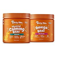 Calming Bites for Dogs - Anxiety Composure Relief with Suntheanine + Omega Bites Soft Chews - with AlaskOmega for EPA & DHA Omega-3 Fatty Acids to Support Normal Skin Moisture
