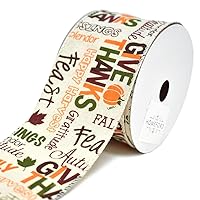 Homeford Happy Thanksgiving Muslin Wired Edge Ribbon, Ivory, 2-1/2-Inch