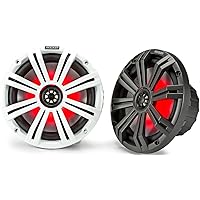 KICKER KM65 6.5-Inch (165mm) Marine Coaxial Speakers with 3/4-Inch Tweeters, LED, 4-Ohm, Charcoal and White Grilles