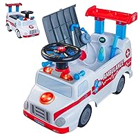 WADDLE Ambulance Toy – Baby Rider for Toddlers 1-3, Doctor Kit Includes 1 Stethoscope, Thermometer, Syringe, Kids Toy with Lights, Sound, Anti-tip Balance, Indoor, Outdoor Toddler Toys, Up to 44 lbs