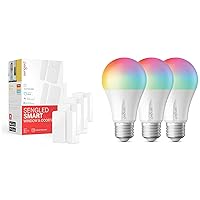Sensor 4PK Bundle with Smart Light Bulbs A19 Color 3PK, Work with Alexa, Google Home, SmartThings, Zigbee, Hub Required