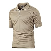 Men's 1/4 Zip Military Polo Shirts Short Sleeve Tactical Quarter Zip T-Shirt Athletic Outdoor Hiking Tee Shirt