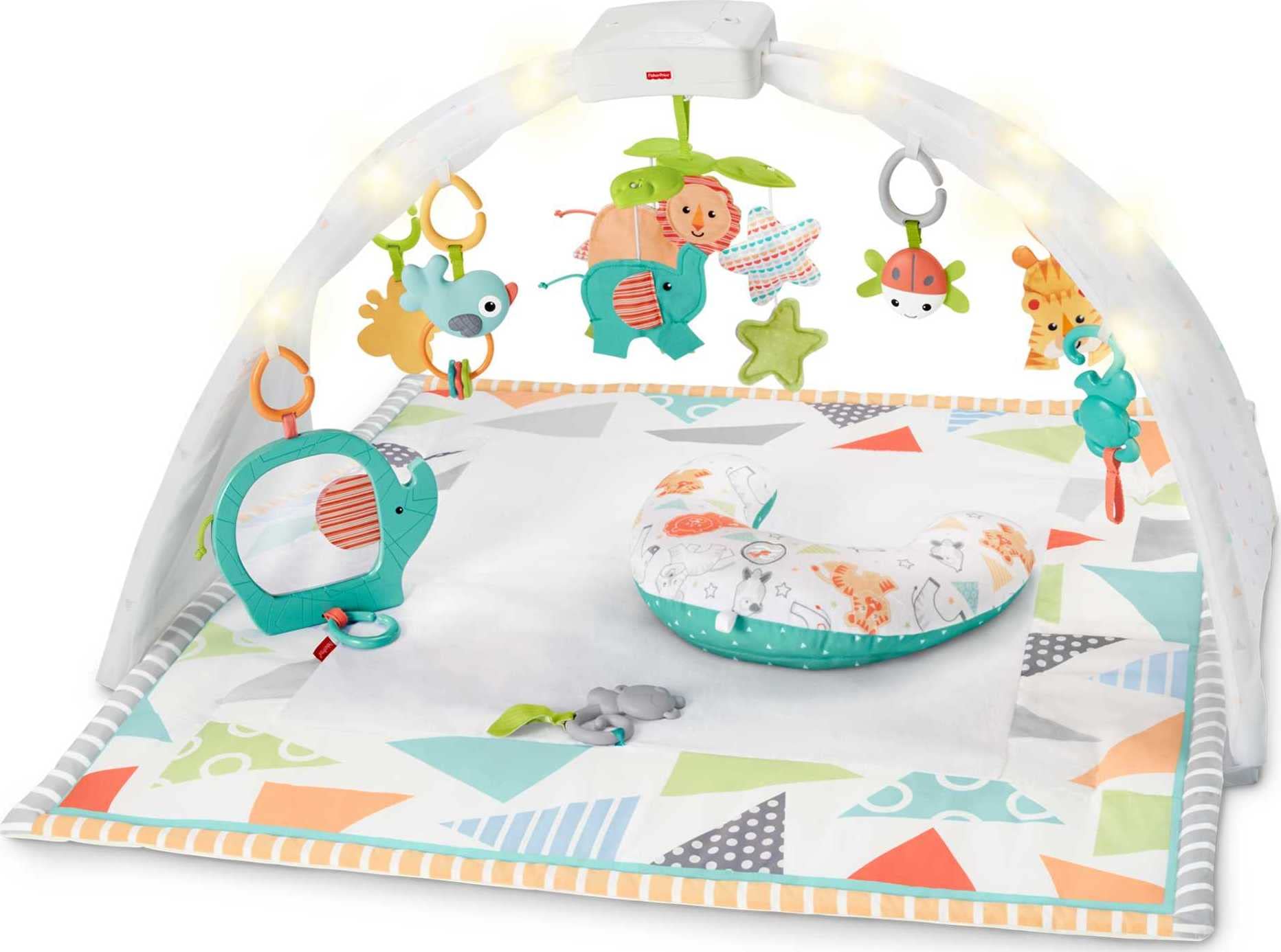 Fisher-Price Safari Music & Lights Gym Tummy Time Playmat with Take-Along Toys for Newborns from Birth and Older