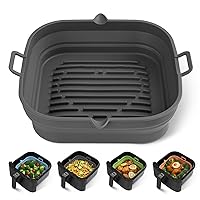 Silicone Air Fryer Liners Square - Reusable Silicone Basket - Easy to Clean Air Fryers Pot for 5.8 to 8 Qt Air Fryer Baking Tray Oven Accessories, 8.5 Inch Large