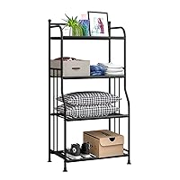 Shelving Unit Bakers Rack Metal Storage Shelves Laundry Shelf Organizer Standing Shelf Units for Laundry Kitchen Bathroom Pantry Closet Indoor and Outdoor (4 Tier, Black)