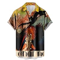QIVICIMA Cat Shirt for Men Button Down Shirts Loose Fit Tops Short Sleeve Cat Lovers Cute Bowling Shirts Cat Print Tops