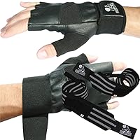 Nordic Lifting Gym Gloves Large - Black Bundle with Super Heavy Duty Wrist Wraps - Black Grey