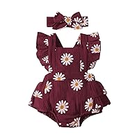Cartoon Outfits for Toddler Newborn Baby Girl Clothes Daisy Print Crepe Fabric Baby Romper Set Infant Girls Outfits