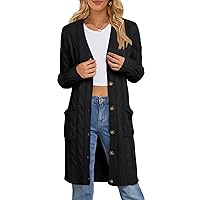 MEROKEETY Women's 2024 Long Sleeve Cable Knit Long Cardigan Open Front Button Sweater Outerwear