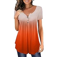 Women Tops,Loose Plus Size Printed Tunic V-Neck Summer Short Sleeve Shirt Button Sexy Tees Trendy Top Blouse