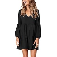 DittyandVibe Women Dresses Casual Long Sleeve V Neck Flowy Tunic Dress
