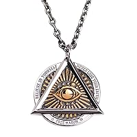 Punk Masonic All Seeing Eye Necklace Titanium Stainless Steel Eye of Providence Pendant Necklace for Men Women 27 inch Chain Two Tone