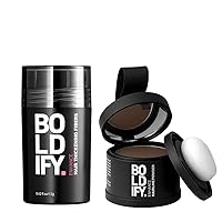 Hair Fiber (Medium Brown) + Hairline Powder (Medium Brown): Boldify Build & Conceal Bundle - Undetectable Hair Thickener for Fine Hair, Instant Stain-Proof Root Touchup Powder, For Men & Women