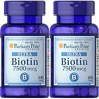 Puritan's Pride Biotin 7500 mcg, Healthy Hair Support, 100 Count, 100 Count (Pack of 2)