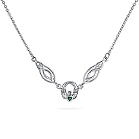 Good Luck BFF Friendship Trinity Irish Love Knot Triquetra Simulated CZ Gemstone Cubic Zirconia Infinity Statement Celtic Claddagh Collar V Necklace Pendant For Women .925 Sterling Silver