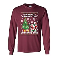 Long Sleeve Adult T-Shirt Dabbing Around The Christmas Tree Santa Ugly Xmas Funny DT