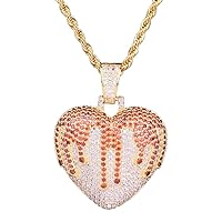 Iced Out Bleeding Heart Pendant Necklace 18K Gold Plated Bling CZ Simulated Diamond Hip Hop Rapper Chain Necklace for Men Women