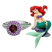 18K White Gold Finish 925 Sterling Silver Disney Princess Ariel Engagement Ring with Multi Color Sapphire