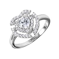 Clear Cubic Zirconia Heart Shaped Ring Sterling Silver