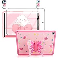 Case for iPad 9th/8th/7th Generation 10.2 Inch for iPad Air 3rd/for iPad Pro 10.5 Inch with Screen Protector & Lanyard Butterfly Stand Kids Cute Soft Silicone Full Body Protective Tablet Cover
