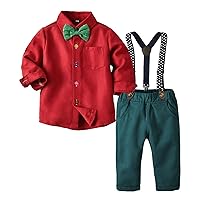 Infant Set Toddler Boy Clothes Baby Boy Clothes Baby Soild Shirt Suspender Pants Set Outfit Short (Red, 12-18 Months)