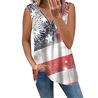 XJYIOEWT Womens Spring Tops 2024 Trendy Ladies Fourth of July Printed Zipper Sleeveless Tshirt Women Athletic Shirt