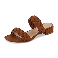 CUSHIONAIRE Women's Nan two band braided low block heel slide sandal +Memory Foam and Wide Widths Available