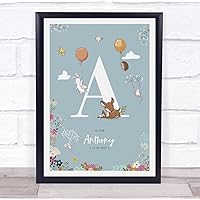 The Card Zoo New Baby Birth Details Christening Nursery Woodland Animals Initial A Gift Print