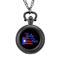 Flag of Puerto Rico Vintage Pocket Watch Printed Pendant Watches Necklace with Chain Gift for Friend Lover Family