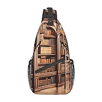 Library Bookcase Print Sling Backpack Travel Sling Bag Casual Chest Bag Hiking Daypack Crossbody Bag For Men Women