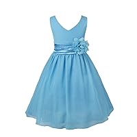 Kids Toddler Girls Spaghetti 3D Flower Girl Dress Pleated Tulle Mesh Wedding Bridesmaid Pageant Party Dress