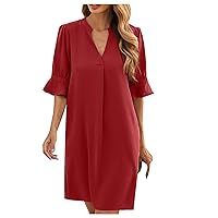 Overstock Deals Outlet Deal Outlet Deals Women's Summer Casual Dress V Neck Short Sleeve Tshirt Dress Solid Loose Fit Sundress Fashion Beach Vacation Dresses White Sundresses for Women