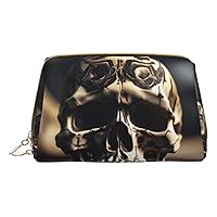 Skull Rock Roll Skeleton Bone Print Leather Makeup Bag Small Travel Cosmetic Bag For Women,Cosmetic Organizer Makeup Pouch For Purse