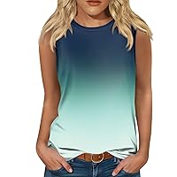 Tank Top for Women Sleeveless Summer Gradient Color Vest Shirts Casual Loose Fit Round Neck Tunic Camisole Tops