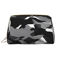 BREAUX Black Grey White Camo Print Organizer, Leather Clutch Zipper Cosmetic Bag, Portable Cosmetic Bag (Large)