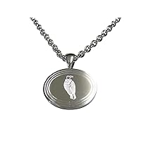 Silver Toned Etched Oval Vulture Bird Pendant Necklace