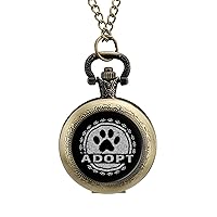Adopt A Dog Paw Vintage Pocket Watches with Chain for Men Fathers Day Xmas Present Daily Use