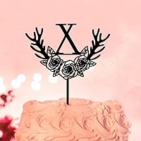 Letter X Cake Topper Monogram Initial Last Name Antlers Arrow Flower Rose Romantic For Wedding Bridal Shower Cake Decorations Reusable Choosing Letter Design Color Bachelorette Gifts Acrylic Black