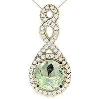 10K Yellow Gold Natural Green Amethyst Eternity Pendant Round 7x7mm with 18 inch Gold Chain