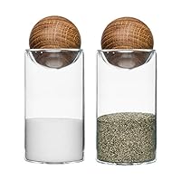 Nature Collection Salt and Pepper Glass Salt & Pepper Shakers with Oak Stopper 4 1/2-Inch, Set of 2, Clear