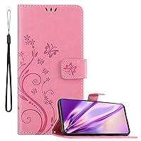 Book Case Compatible with OnePlus Nord 2 5G in Floral Pink - Cover in Flower Design with Magnetic Closure, Stand Function and 3 Card Slots - Wallet Etui Pouch PU Flip