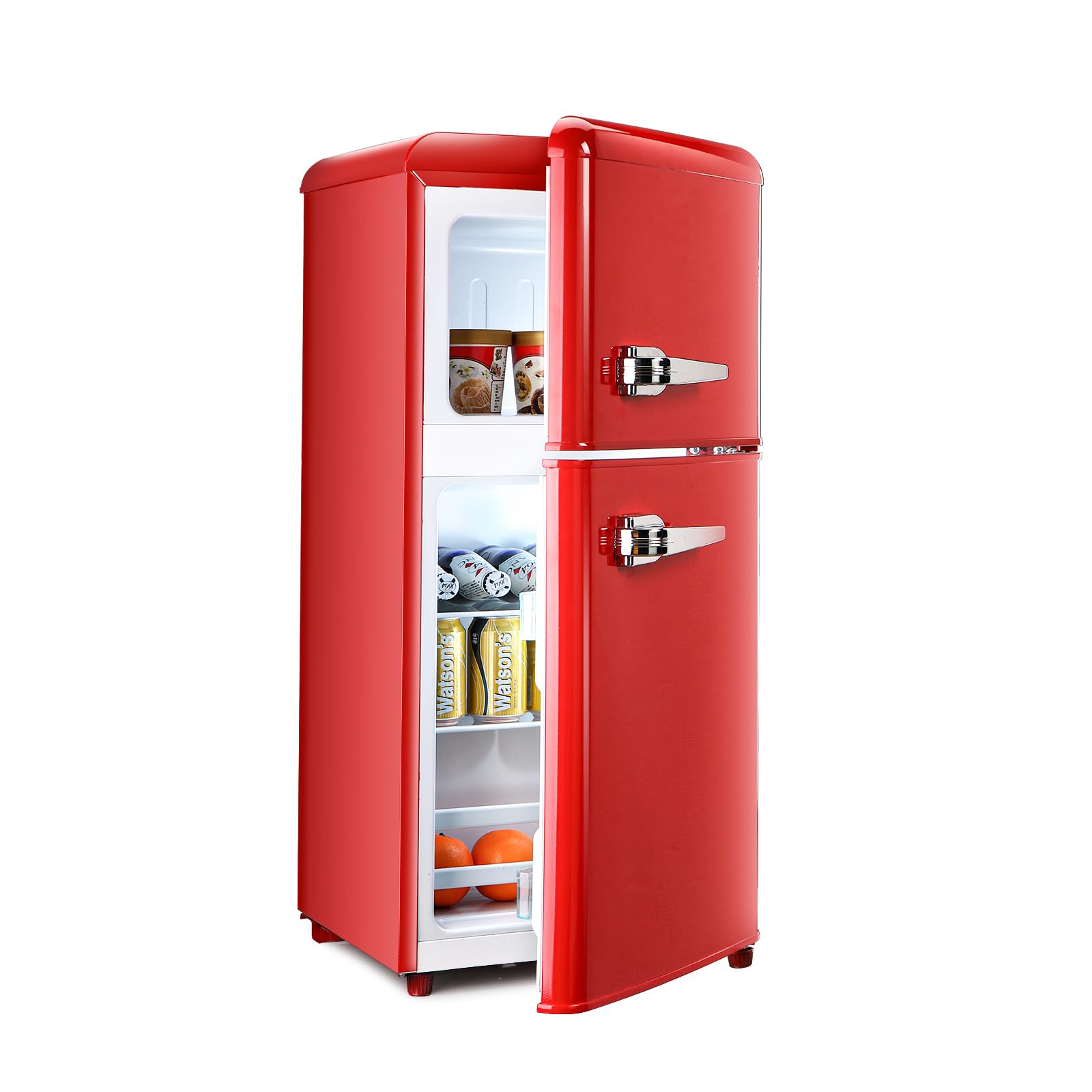 Tymyp 2-Door Fridge With Freezer, Retro Small Fridge 3.2 Cu. Ft Compact Refrigerator with Removable Shelves and Adjustable Thermostat for Office, Bedroom, Dorm(Red)