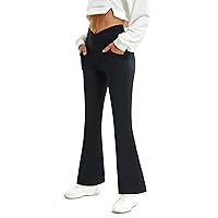 FireSwan Womens Crossover Flare Leggings with Pockets Bootcut High Waisted Yoga Pants Tummy Control Gym Workout Work Pants