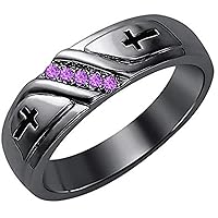 Wedding 5-Stone Men's Cross Ring Round Cut Created Amethyst 14K Black Gold Over .925 Sterling Silver