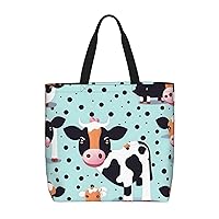 Happy Walking Kitty Print Stylish Canvas Tote Bag,Casual Tote'S Handbag Big Capacity Shoulder Bag, For Shopping, Work