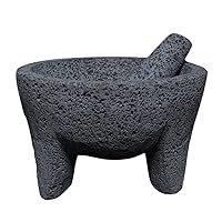 8.6 inch Molcajete Mortar and Pestle, Mexican Handmade with Lava Stone,Herb Bowl, Spice Grinder, Pill Crusher, Pesto Powder, Volcanic Stone