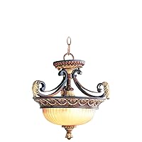 Livex Lighting 8577-63 Villa Verona 2 Light Verona Bronze Finish Flush Mount/Hanging Lantern with Aged Gold Leaf Accents and Rustic Art Glass
